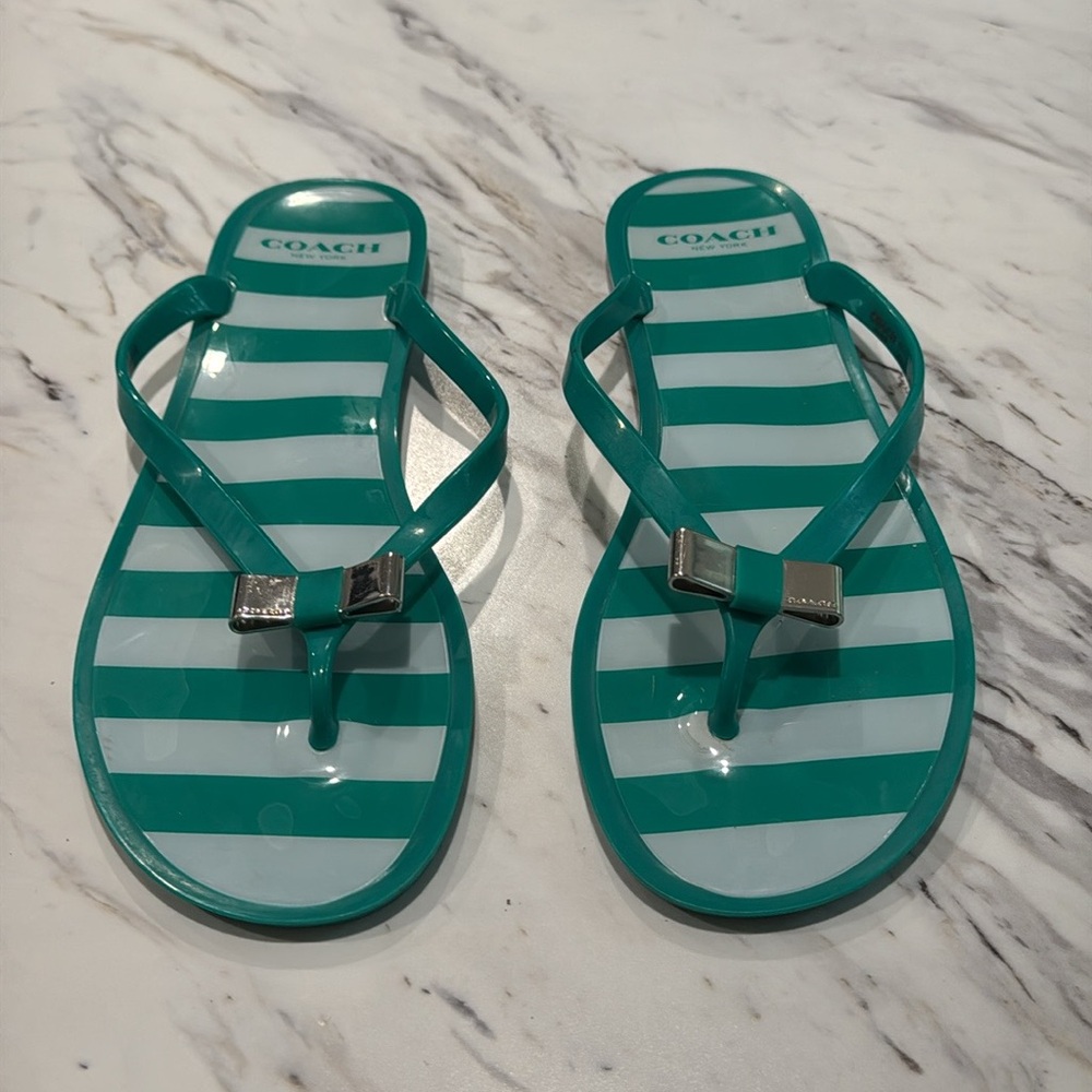 Coach Women’s Striped London Flip Flop With Bow Size 8B‎ - Picture 9 of 9